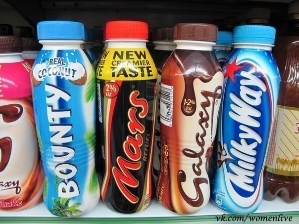 В Англии продаются молочные коктейли Mars, Bounty, Milky Way.