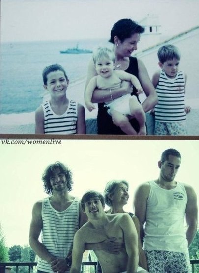 Мама и три сына решили сделать фотографию 20 лет спустя в подарок папе...
