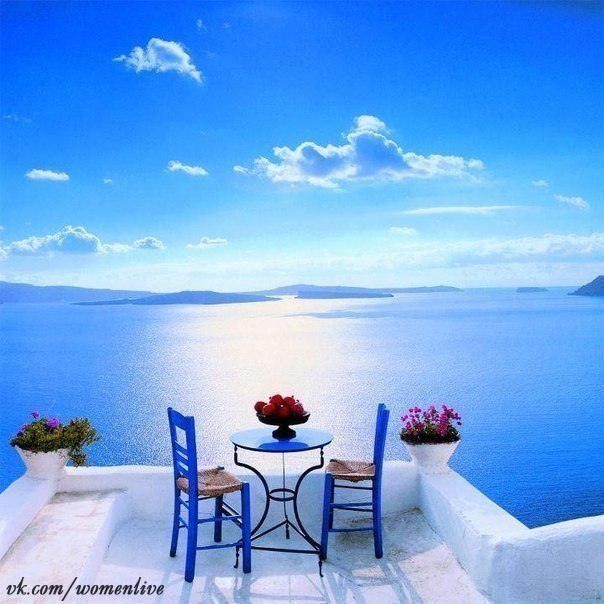 Вид с острова Санторини, Греция.