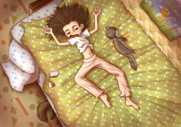 Кошка не против, чтобы вы спали в своей постели. На самом краешке.