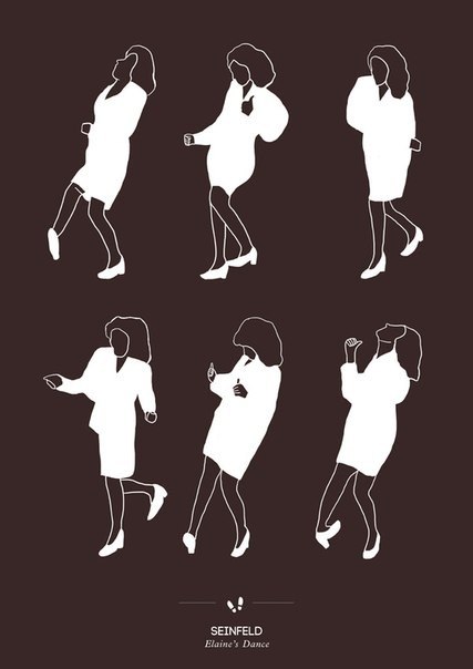 Художник Найге Борджес Эльвс выбрал самые остроумные танцы, которые известны по кинофильмам и телесериалам и нарисовал инструкции, как их танцевать шаг-за-шагом поза-за-позой. Получилась серия забавных постеров 
