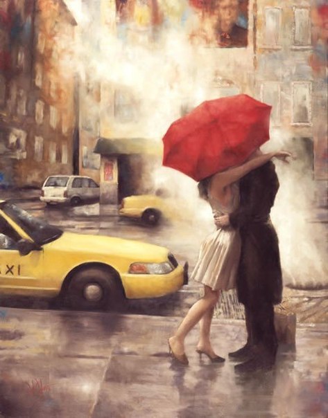 Серия картин "Красный зонтик" от нью-йоркского художника Daniel Del Orfano