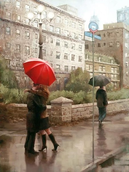 Серия картин "Красный зонтик" от нью-йоркского художника Daniel Del Orfano